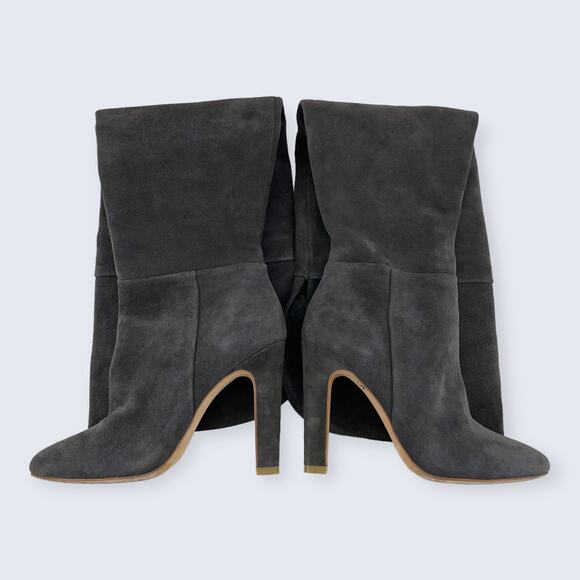 Joie Bentlee Dark Gray Suede Over The Knee Zip 4.25" Thick Heeled Boots 37 7 - Picture 7 of 14